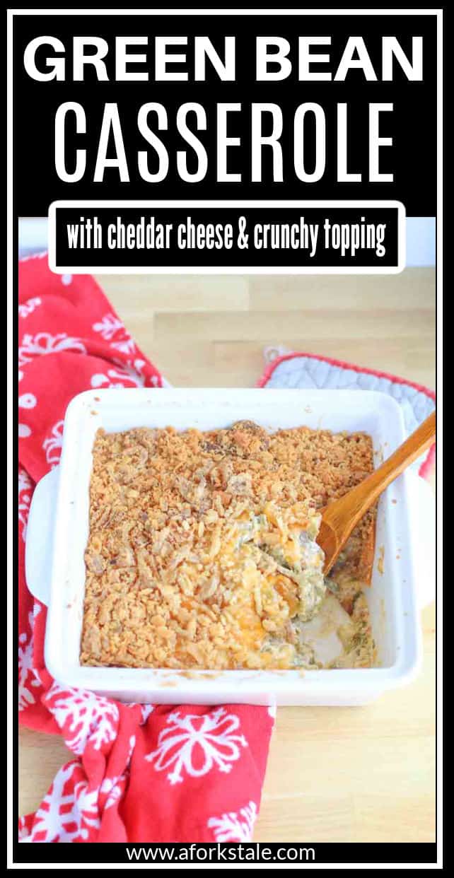 This is not your everyday classic green bean casserole! This recipe combines green beans in creamy cheese sauce that is topped in a crunchy Ritz cracker and crispy onions topping. It is baked until the cheese is bubbly and the topping is golden brown. Serve it for a delicious Thanksgiving side dish or on your next holiday meal!